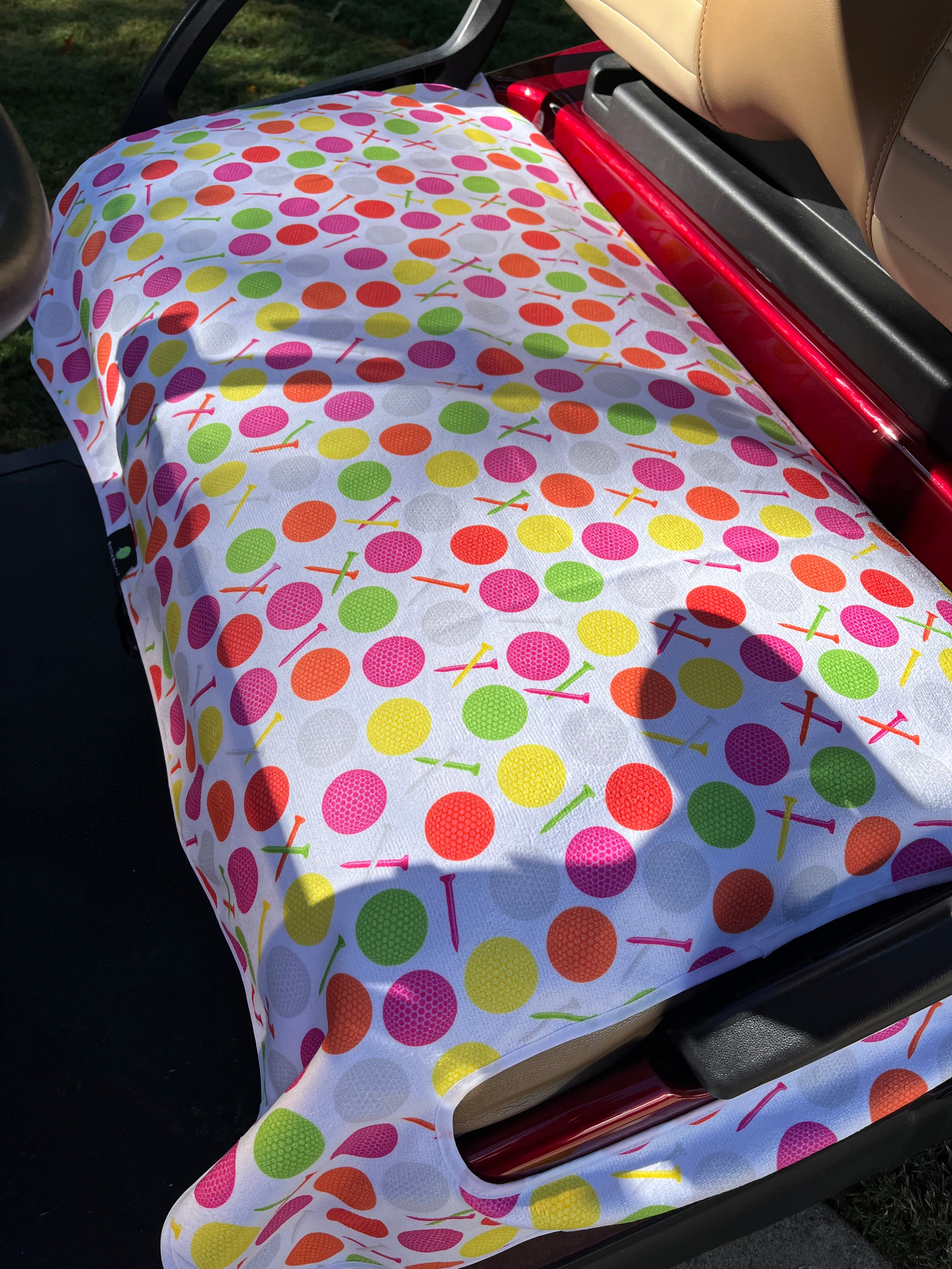 Bright Pink Background Laced With Black Polka Dots--Golf offers Cart Seat Cover