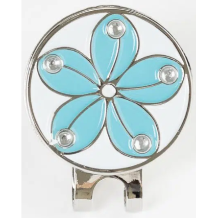 Golf Ball Marker Hat Clip Daisy Flower Turquoise Blue