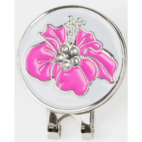 Golf Ball Marker Hat Clip Tropical Hibiscus Flower Pink