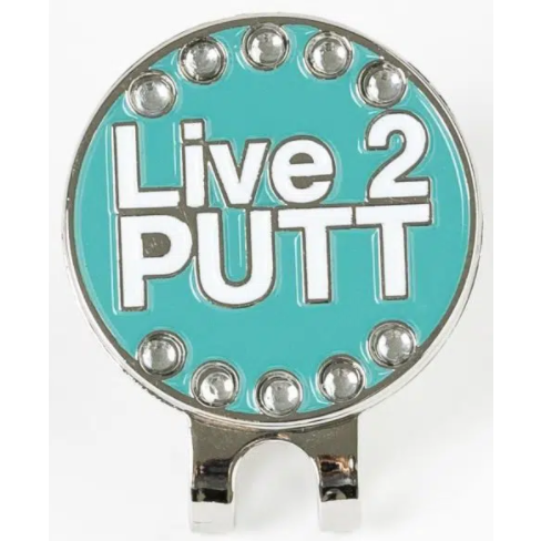 Golf Ball Marker Hat Clip "Live 2 Putt" Blue